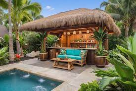 Outdoor Lounge Area With A Tiki Bar
