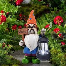 Solar Garden Statue Dog Gnome Figurine