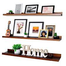 Floating Shelves Wall Mounted Set Of 3 36 In Cherry Brown Wood Shelves Wall Storage Shelves With Lip Design
