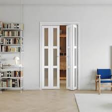 Tenoner 24 In X 80 In Three Frosted Glass Panel Bi Fold Interior Door For Closet With Mdf Water Proof Pvc Covering White