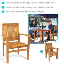 Sunnydaze Teak Wood Stackable Outdoor Patio Dining Chair 2