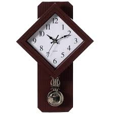 Clockswise Wood Looking Pendulum Square Plastic Wall Clock For Living Room Kitchen Or Dining Room Brown