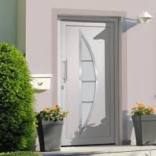 Modern White Front Door With Crescent