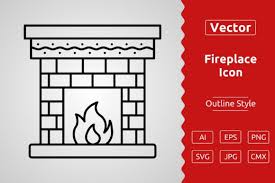 Vector Fireplace Outline Icon Graphic