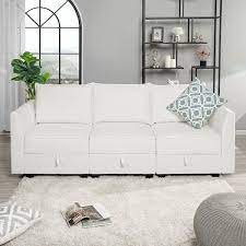 Modular Living Room Sofa Linen Modern 3 Seater Sofa Couch With Storage Ideal For Small Spaces Apartment Rv Sofa Couch