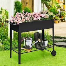 Elevated Planter Box On Wheels With Non