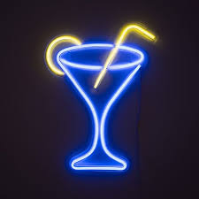 Blue Cocktail Glass Shaped Neon Wall