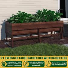 71 In W X 31 In D X 29 In H Oversized Wooden Raised Garden Bed With Liner Carbonized