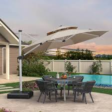 11 Ft Octagon High Quality Aluminum Cantilever Polyester Outdoor Patio Umbrella With Stand Beige