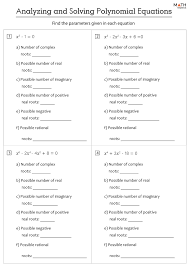 Solving Polynomial Equations Worksheets