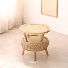Round Rattan Coffee Table Wood