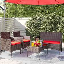 Tozey Brown 4 Pieces Wicker Outdoor