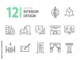 Interior Design Line Icon Set Pencil