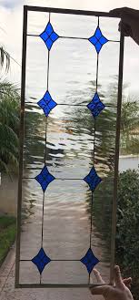 Blue Clear Diamond Stained Glass Window