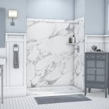 Flexstone Royale 36 In X 60 In X 80 In 11 Piece Easy Up Adhesive Alcove Bathtub Shower Wall Surround In Calacatta White