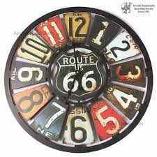 Digital Round Wooden Route 66 Clock At