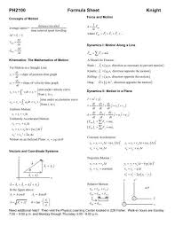 Ph2100 Formula Sheet Physics