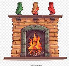 Stone Fireplace With Lit Fire And