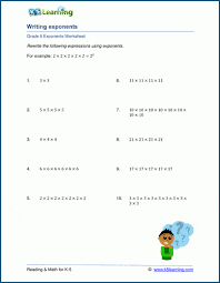 Writing Exponents Worksheets K5 Learning
