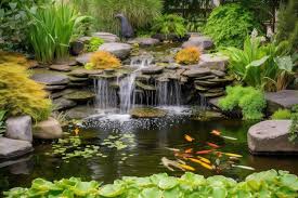Garden With Cascading Waterfall Fish