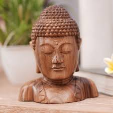 Hand Carved Suar Wood Buddha S Head