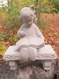Cement Girl Reading Book Bench Pair