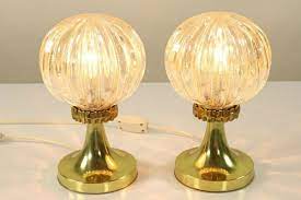 Vintage Amber Glass Ball Bedside Lamps
