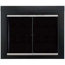 Pleasant Hearth Alsip Cabinet Fireplace Screen And Glass Doors Black And Sunlight Nickel Size Large