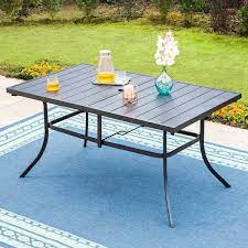 Rectangle Metal 1 57 In Patio Outdoor Dining Table With Umbrella Hole