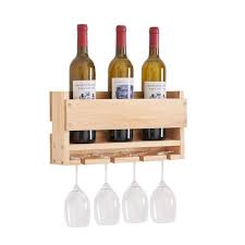 Afoxsos 3 Bottle Natural Pine Wall Mounted Wine Rack