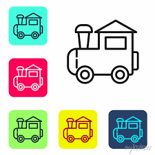 Black Line Toy Train Icon Isolated On