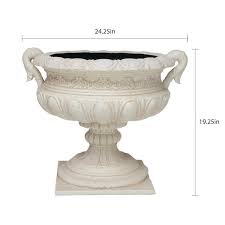 19 25 In H Aged White Cast Stone Fiberglass Urn With Handles