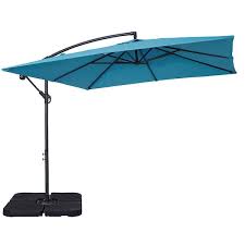 8 2 Ft Crank Lift Outdoor Offset Square Cantilever Patio Umbrella With 8 Steel Rids In Turq Base Included