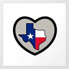 Texas Flag Map Inside Heart Icon Art