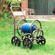 Glitzhome 2003400001 250 Ft Steel Gray 4 Wheel Garden Hose Reel Cart