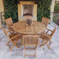 Royal Teak Collection P59wo 7 Piece Teak Patio Dining Set With 60 Inch Round Drop Leaf Table Sailor Folding Arm Chairs