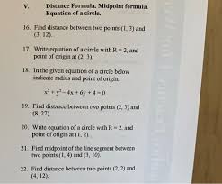 Solved V Distance Formula Midpoint