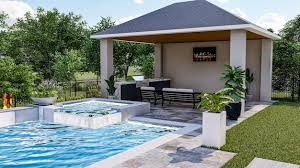 Modern Backyard Pool Spa And Gazebo Design