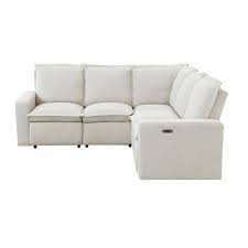 Home Theater 89 7 In W Square Arm L Shaped Linen Modern Power Recliner Sectional Sofa In Beige With Usb Port