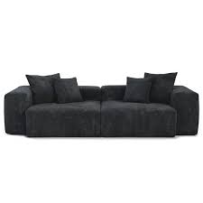 102 In Square Arm Corduroy Polyester Modular Loveseat Modern Sofa Couch In Black 2 Seats