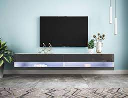 Tv Stand For 80 Inch Tv Universal Modern Tv Cabinet With 20 Color Led Wall Mounted Floating Stand High Gloss Tv Table Entertainment Center Media