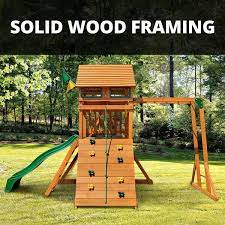 Professionally Installed Outing Iii Wooden Outdoor Playset With Wood Roof Monkey Bars Slide And Swing Set Accessories