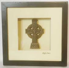 Framed Glass Mount With Bronze Irish High Cross Sculpture