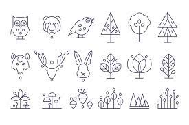 Animal Heads And Plants Icons Set