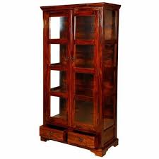 Brown Wooden Book Shelf With Glass Door