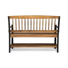 Noble House Zoriah Rustic Acacia Wood Bench With Shelf Teak And Black