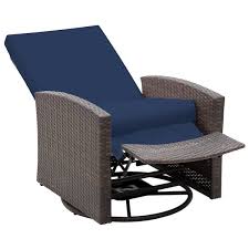 Outsunny Outdoor Rattan Wicker Swivel Recliner Lounge Chair Blue