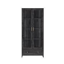 Home Source Display Storage Cabinet In Black With Glass Doors