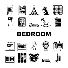 Bedroom Room Kid Interior Icons Set