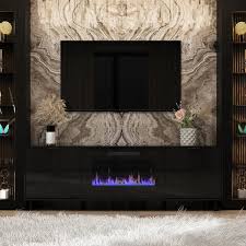 70 8 In W Electric Fireplace Tv Stand Entertainment Center Media Console In Black With 4 Drawers Fits Tv Up To 80 In